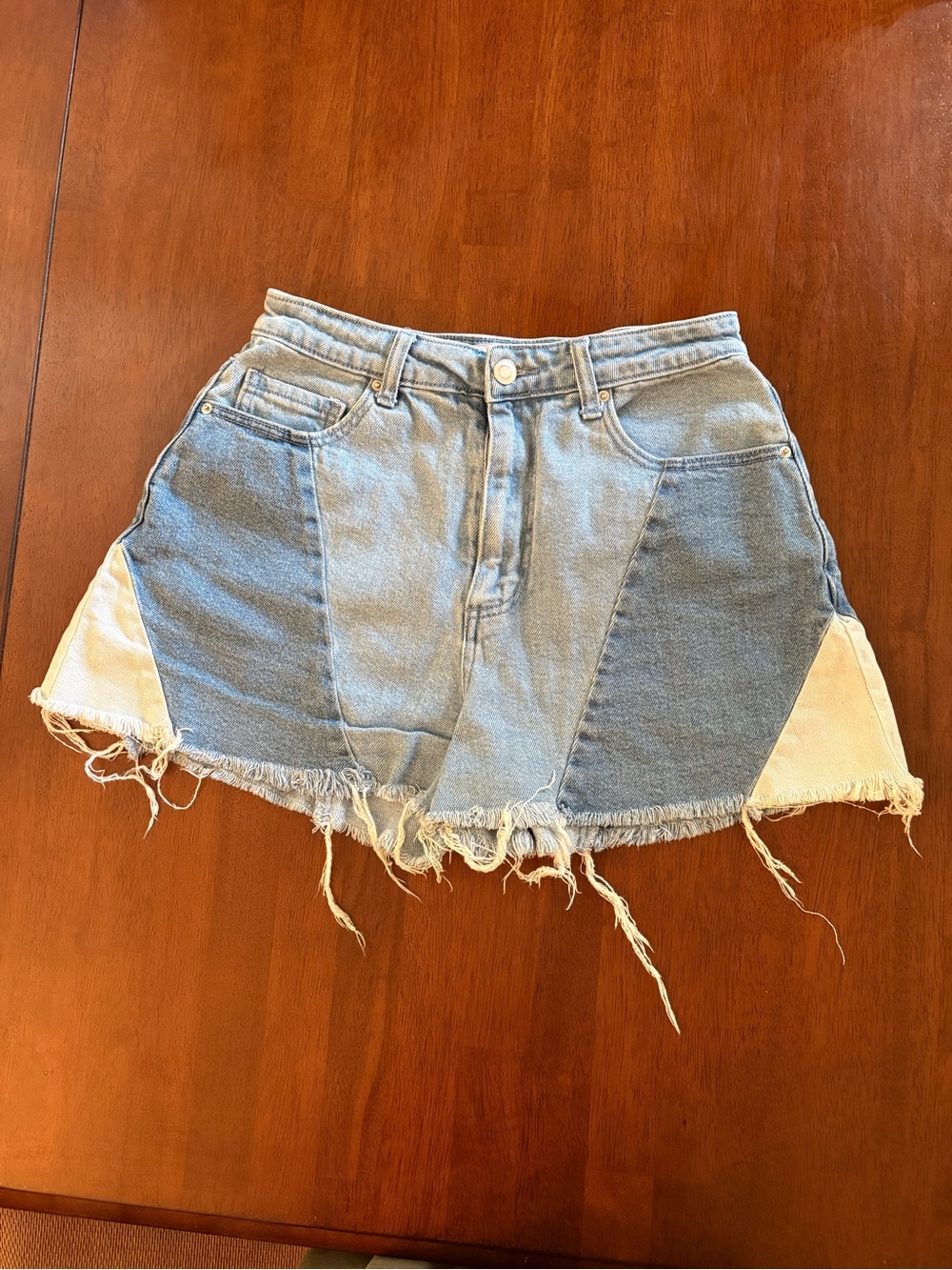 SO Two-Tone Light Blue Denim Mini Skirt with White Panels